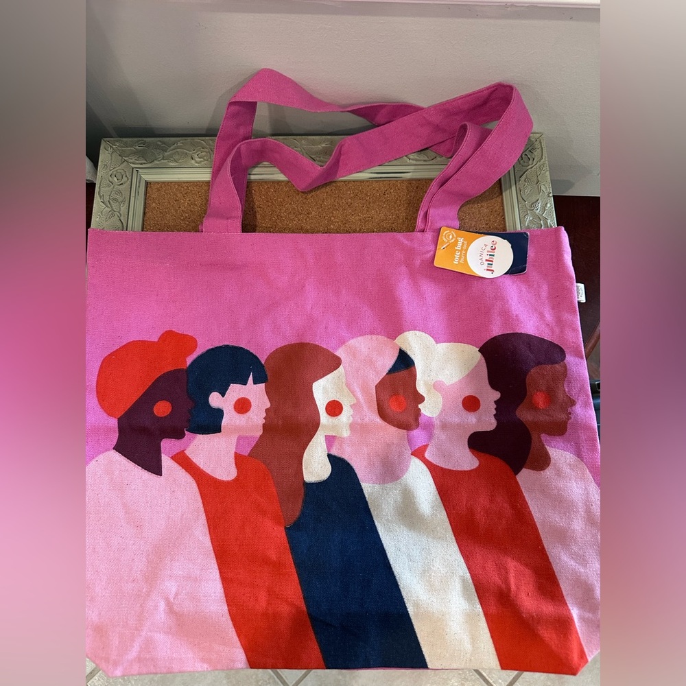 Jubilee Justice Pink and Red Feminist Tote Bag Human Kind